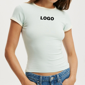 T-shirts courts Y2K pour femmes, coupe ajustée, manches courtes, en coton mélangé de haute qualité, modèle personnalisé, style baby tee - Product Image 2