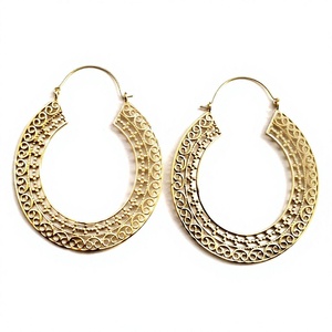 Ethnic Tribal 6-Inch Round Brass Earrings with Pearl and Diamond Indian Mandala <b>Boho</b> Style for Weddings Parties and Festivals - Product Image 1