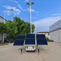 Tour d'éclairage solaire mobile certifiée CE, 4*100W LED, montée sur remorque pour chantier de construction