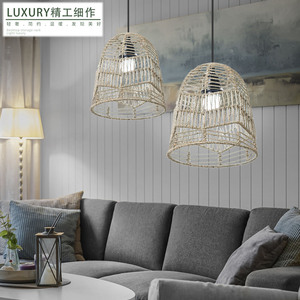 Pantalla de lámpara de cuerda de paja tejida a mano, forma de campana, 5 mm, estilo minimalista ecológico para decoración de dormitorio, cafetería, hotel - Product Image 1