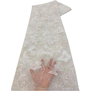 Tela bordada con cuentas de lentejuelas láser, tela de encaje de mariposa 3D, encaje de malla, vestido de fiesta para mujer, vestido de boda, vestido de banquete de alta costura - Product Image 4