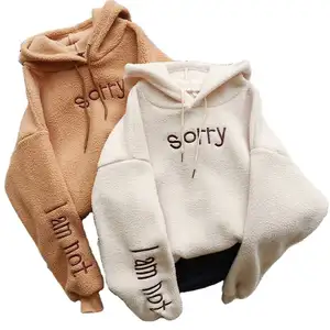 YHH-104 bulu domba kasmir seperti pulover sweter bertudung kustom musim gugur musim dingin hangat Hoodie wanita