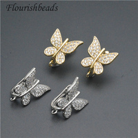 Vente en gros papillon forme CZ pavé or argent plaqué 19x16mm fermoirs crochet pour la fabrication de boucles d'oreilles pendantes bijoux