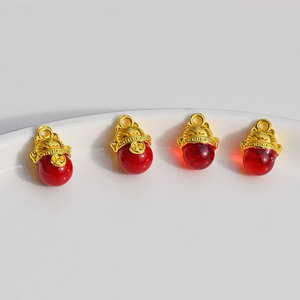 Lucky Cat Pendant <b>Red</b> Bead Zinc Alloy Plated For <b>Bracelet</b> Making Round Shape GJ132 - Product Image 4
