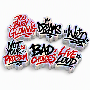 Pegatina Personalizada con Diseño de Graffiti, Slogan y Texto Holográfico, Adhesivo Impermeable para Laptop, Porta Identificaciones - Product Image 1