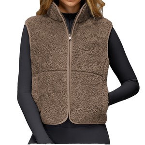 <b>Women's</b> Cashmere <b>Fleece</b> <b>Vest</b> Winter Warm Windproof Breathable Teddy Waist Sherpa Coat Outerwear Formal Style Stand Collar Zipper - Product Image 4