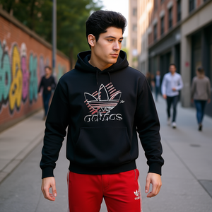 Adidas Originals Adi Sketch Trefoil <b>Hoodie</b> <b>Men</b> Black Regular Fit Streetwear Zipper-Up Sweatshirt 100% Cotton French Terry - Product Image 2