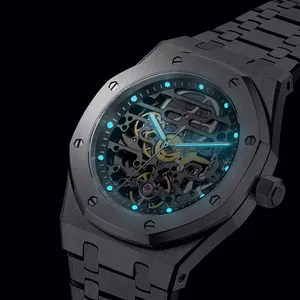 Reloj de pulsera para hombre, nuevo esqueleto transparente, resistente al agua, de lujo