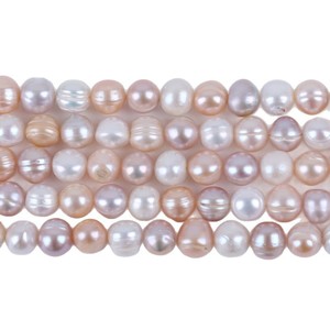 Perlas Sueltas de Agua Dulce Naturales de 18 cm, 9-10 mm, Color Blanco Polvo, Morado Mixto, para Hacer Collares - Product Image 5