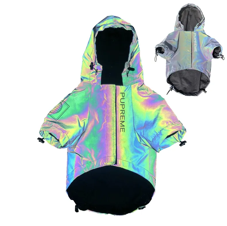 high visible winter waterproof water resistant rainbow reflective french bulldog dog face outerwear rain coat jacket clothes