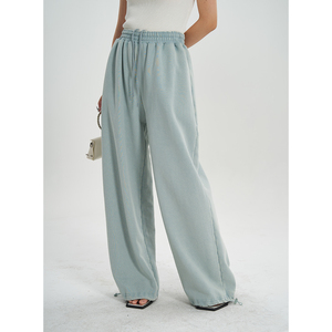 Casual Wide Leg Trousers <strong>Women</strong> Sweat Pants With Straight Style Pattern Washed Technique For Ladies Popular Pink And Green