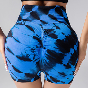 Pantalones de Fitness sin costuras Tie-dye Pantalones cortos ajustados deportivos de cintura alta para mujer Pantalones cortos de Yoga para correr Sexy Peach Gym - Product Image 4