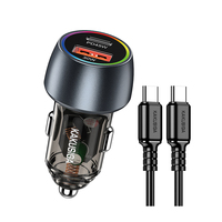 KAKUSIGA 75W Kit de chargeur de voiture transparent avec câble Tc-tc Port Usb Type-c 45W 30W Adaptateur de chargeur rapide pour téléphone portable de voiture