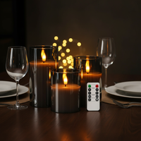 Bougie LED sans flamme, verre fumé, flamme réaliste, télécommande, minuterie, luminosité réglable, fonctionne sur piles, pour la maison, Ramadan