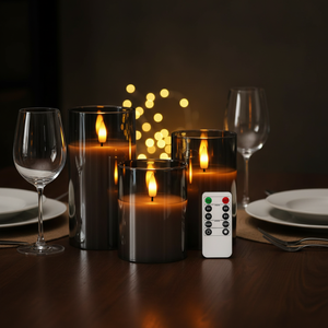 <span class=keywords><strong>Bougie</strong></span> <span class=keywords><strong>LED</strong></span> sans flamme, verre fumé, flamme réaliste, télécommande, minuterie, luminosité réglable, fonctionne sur piles, pour la maison, Ramadan - Product Image 2
