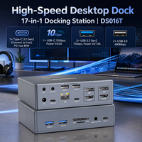 Base de Conexión USB-C DisplayLink 17 en 1, 2 HDMI + 2 DP 4K60Hz, Multi USB 10Gbps, Micrófono/Audio Separados, Alimentación por CC, Aluminio, para Laptop