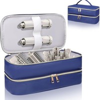 Sac cosmétique en cuir PU double couche 35x18x16cm, support pour sèche-cheveux, organiseur de voyage, sac à main pour filles, 2 couleurs, vente en gros OEM