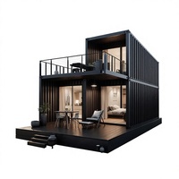 Maison conteneur de luxe à 2 étages, villa modulaire préfabriquée en bord de lac, cabane de glamping avec terrasse et porte vitrée