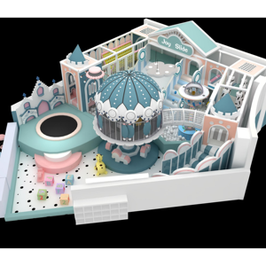 Château Macaron : Aire <span class=keywords><strong>de</strong></span> jeux intérieure multi-zones pour tout-petits <span class=keywords><strong>avec</strong></span> <span class=keywords><strong>mini</strong></span>-carrousel, <span class=keywords><strong>trampoline</strong></span> et piscine à balles pour garderies et centres commerciaux - Product Image 1
