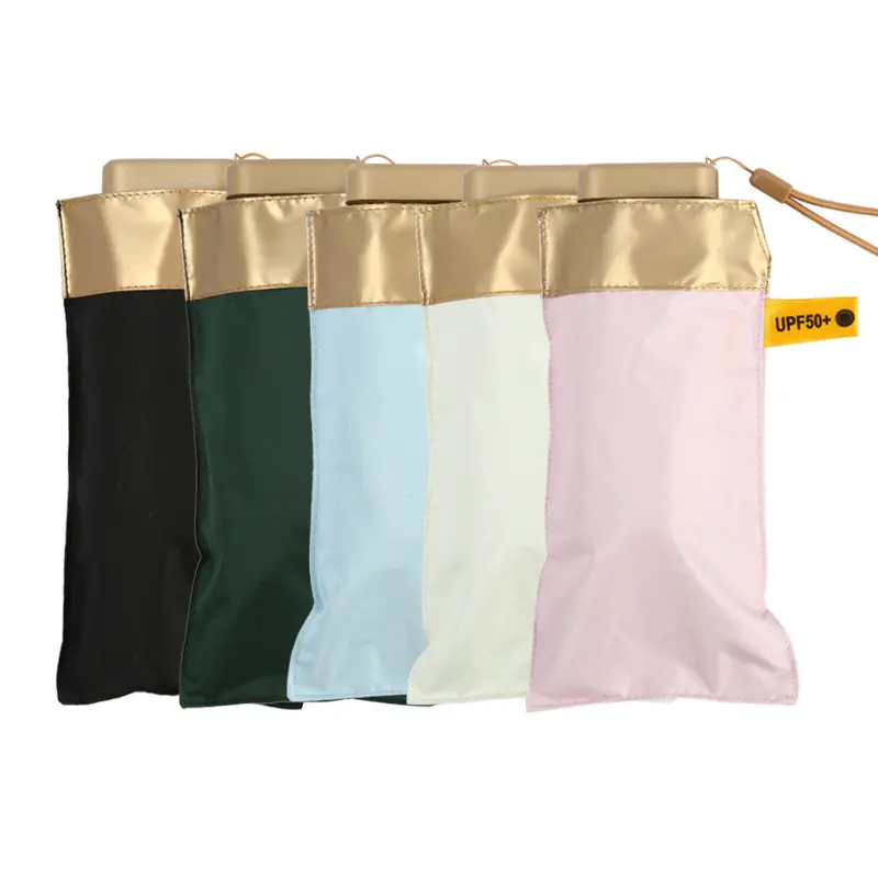 Phẳng 5 gấp túi ô dày màu rắn keo vàng chống UV chống nắng ô ô di động ô Vàng keo Hộp quà tặng