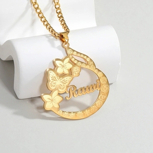 Wholesale Custom <b>Name</b> Pendant Necklace Gold Plated Butterfly Flower Design Personalized Jewelry Raul Unisex Everyday Wear - Product Image 1