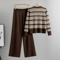 Ensemble pull cardigan rayé et pantalon large pour femme, nouvelle collection automne 2026, tricoté, décontracté et tendance, deux pièces pour printemps-été