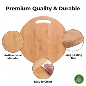 Planche à découper circulaire en bois massif personnalisable avec trous pour accrocher et maintenir, idéale pour couper le steak, les fruits et les légumes - Product Image 3