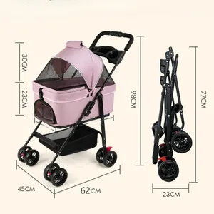 Poussette pliable pour animaux de compagnie, chariot de transport léger pour chat et <span class=keywords><strong>chien</strong></span>, <span class=keywords><strong>panier</strong></span> respirant, poussette portable pour chiot, promenade en plein air - Product Image 5