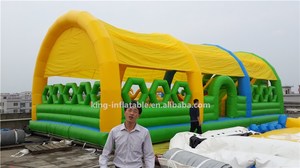 Château gonflable de saut gonflable, Long, en PVC, vert, avec Course d'obstacle, pour enfants - Product Image 2