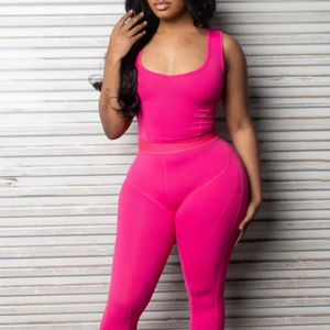 Ensemble de 2 pièces pour femmes, <span class=keywords><strong>pantalon</strong></span> long <span class=keywords><strong>d</strong></span>écontracté uni, écologique, respirant, pour l'été, avec <span class=keywords><strong>d</strong></span>ébardeur et leggings ajustés - Product Image 2