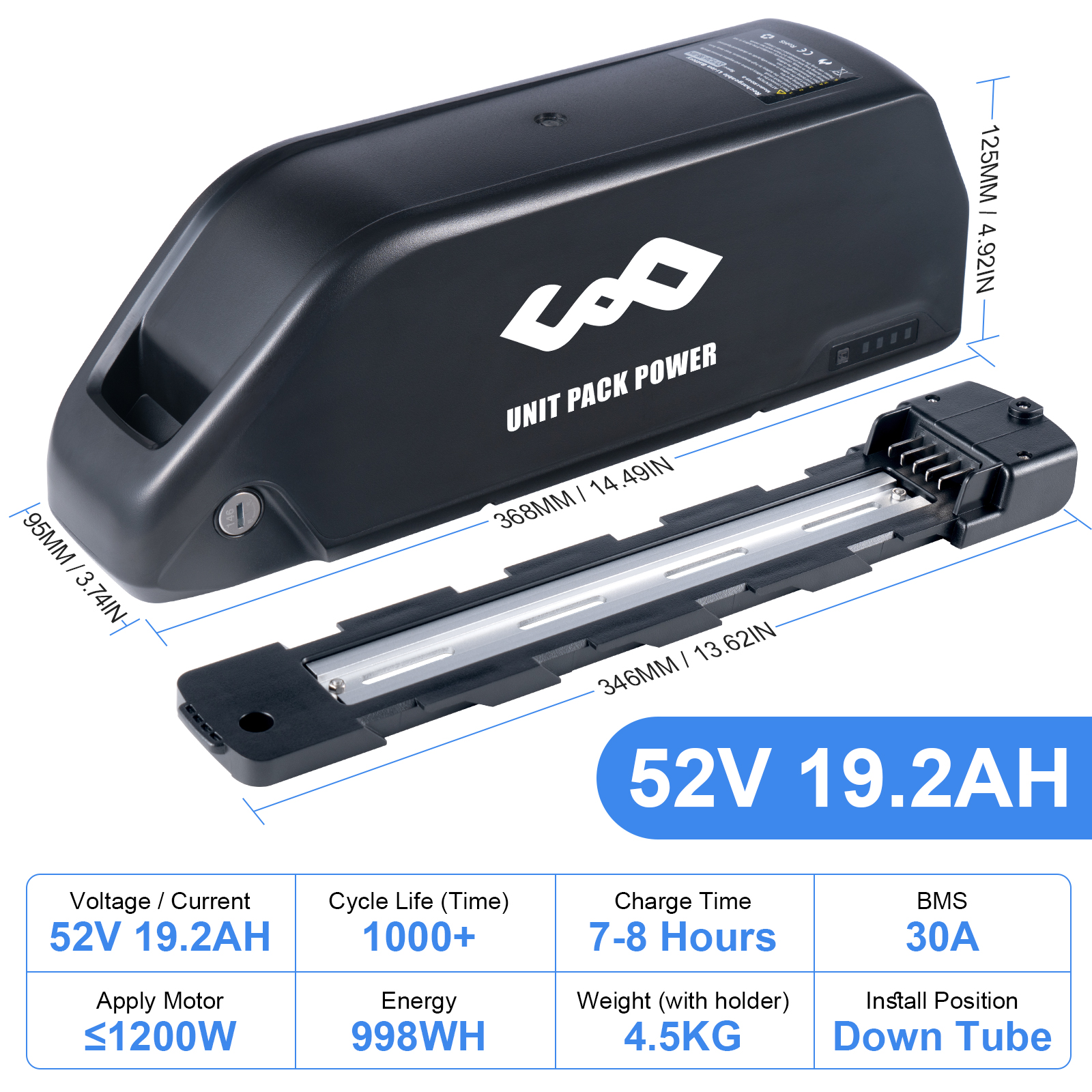 Batterie Polly pour vélo électrique, 52V, 20Ah, 25Ah Max, 40A, BMS, 350W-1500W, moteur Bafang avec cellule 21700, BBS02, BBS03, BBSHD,   18