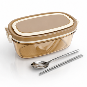 Boîte à lunch <span class=keywords><strong>en</strong></span> verre portable 950 ml, conteneur de stockage alimentaire ovale à double couche avec poignée pour l'école - Product Image 1