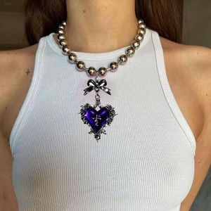 Collier gothique punk rouge avec croix en métal et pendentif nœud pour femme, bijoux de mode style rétro - Product Image 3