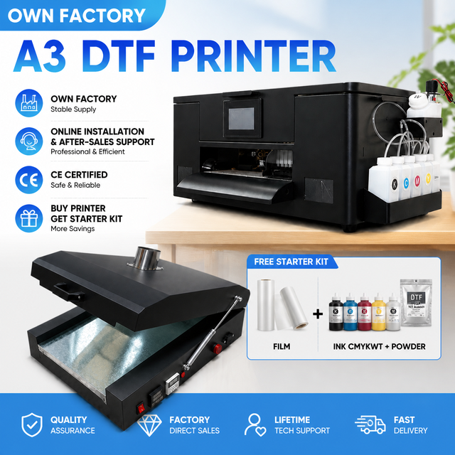 Factory Direct Compact A3 DTF Printer Machine for Small Business T Shirt Hoodie Tote Bag Heat Transfer Printing with Oven
