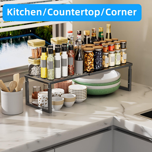 Nouveaux organisateurs d'étagères de placard réglables en hauteur, extensibles et extensibles, étagères de comptoir de cuisine, supports à épices empilables pour garde-manger - Product Image 2