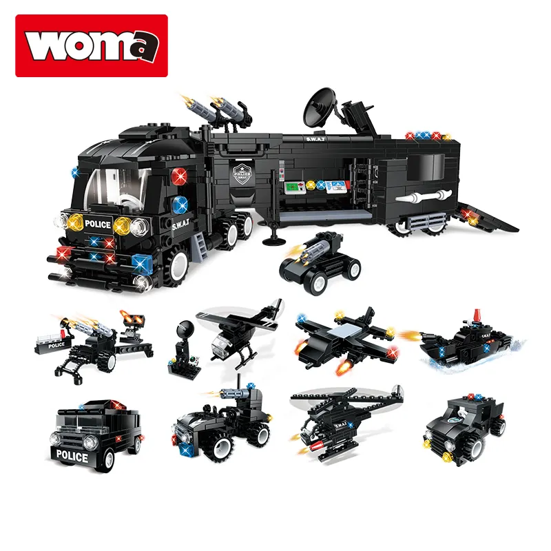 WOMA TOYS SWAT Team 8 In 1 Auto Bis zu 25 Modelle Plain Boat Pädagogische kleine Bausteine Spielzeug Set DIY Ziegel