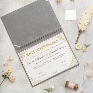 Folio de Certificado de <span class=keywords><strong>Boda</strong></span> de Terciopelo Lujoso Hecho a Mano con Estampado de Lámina Personalizado, Funda Refinada para <span class=keywords><strong>Documentos</strong></span>, Recuerdo para Fiestas de Navidad y Eventos - Product Image 1