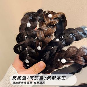 Nuova parrucca treccia a spina di pesce fascia alta con teschio di perle intrecciate a mano treccia intrecciata con frangia stile coreano fascia per capelli - Product Image 2