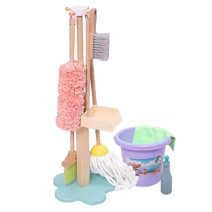 Montessori Kinderen Pretend Play Sweep Cleaning Peuter Speelgoed Simulatie Mop Bezem Trolley Houten Keuken Kinderen Leren Speelgoed Sets