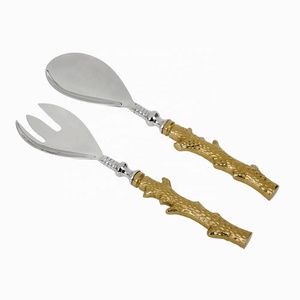 Juego de ensaladas de acero inoxidable con mango ramificado de ramita dorada de aluminio, juegos de cubiertos chapados en plata de acero inoxidable - Product Image 1