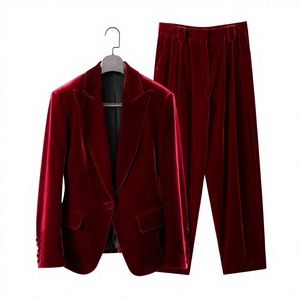 Traje de Franela Rojo a Medida para <span class=keywords><strong>Hombre</strong></span> con Pantalones Anchos Holgados, Trajes Personalizables para <span class=keywords><strong>Hombre</strong></span> con Tipos de Cuerpo Especiales y Tallas Grandes - Product Image 1