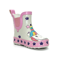 Commande en gros Bottes de pluie Chelsea en caoutchouc pour filles, style Ins, imprimé arc-en-ciel licorne étoile, rose, avec soufflet latéral élastique et boucle de traction unique