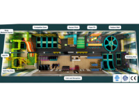 Équipement de parc de trampolines intérieur OEM ODM Teal avec terrain de football, jeux d'arcade et zone café pour FEC et centres commerciaux