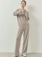 Pull à capuche en cachemire 100% pour femmes, cardigan ample et pantalon décontracté assorti