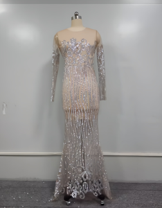 Eleganti Abiti da Donna Lunghi con <span class=keywords><strong>Maniche</strong></span> <span class=keywords><strong>Lunghe</strong></span> e <span class=keywords><strong>Paillettes</strong></span>, Vestiti da Sera Formali con Effetto Bronzo - Product Image 4