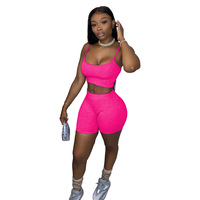 Ensemble de survêtement décontracté en maille unie, style crop top et short de jogging deux pièces, respirant et écologique, avec logo personnalisé – Collection été 2023