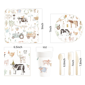 Platos de Papel Desechables con Diseño de Granja (Vacas, Gallinas, Cerdos) de DAMAI, para Fiestas Infantiles - Product Image 3