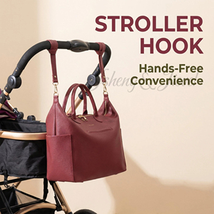 Sac à couches portable grande capacité <span class=keywords><strong>bordeaux</strong></span> avec crochets pour poussette et pochette détachable |   Ensemble sac à dos et sac à main 5-en-1 multi-usages pour maman - Product Image 2