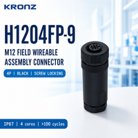 Connecteur circulaire étanche IP67 KRONZ tout plastique M12 4 broches A-codées, connecteur femelle à câblage sur site PG9, pour assemblage industriel et capteurs