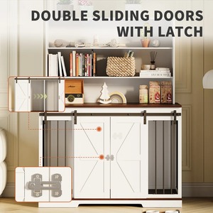 Hundekäfig aus Holz als Möbelstück mit Trennwand, Indoor-Hundezwinger für zwei Hunde, Doppel-Schiebetüren, Ablagefach - Product Image 2